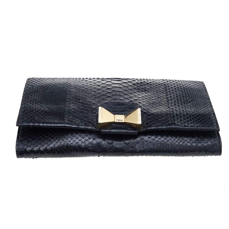 Pre Owned Chloe Black Python Bobbie Clutch