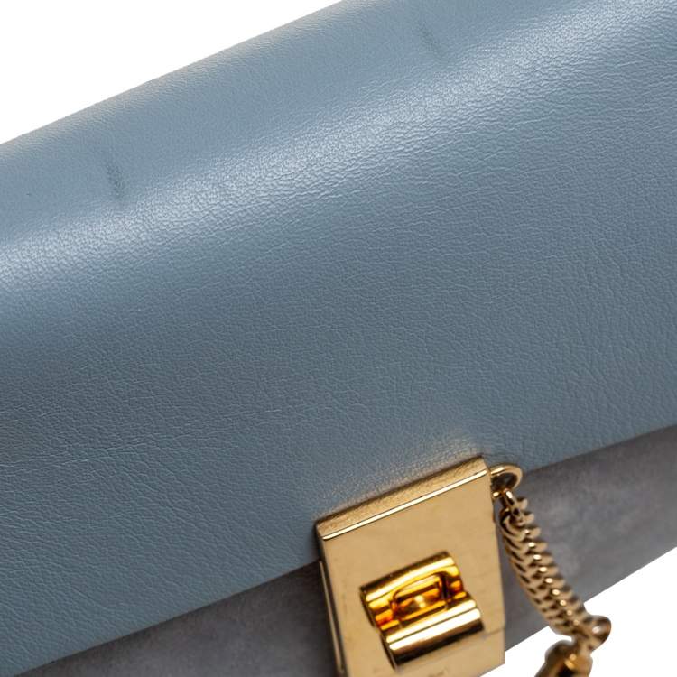 Pre Owned Chloe Light Blue Leather and Suede Mini Drew Shoulder Bag