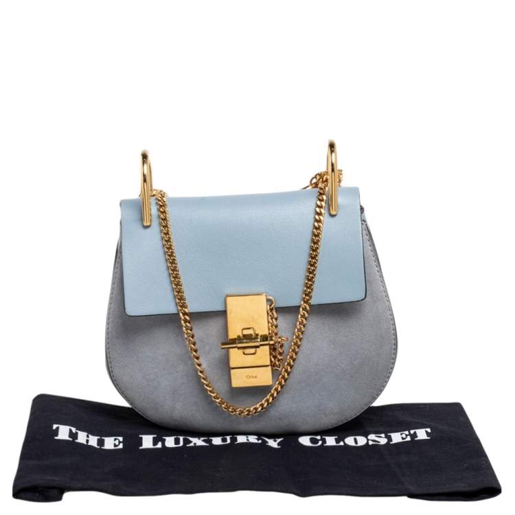 Pre Owned Chloe Light Blue Leather and Suede Mini Drew Shoulder Bag