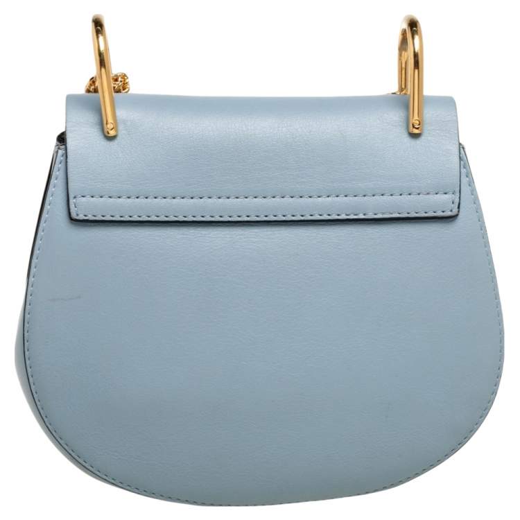 Pre Owned Chloe Light Blue Leather and Suede Mini Drew Shoulder Bag