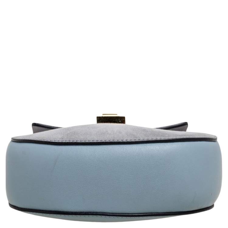 Pre Owned Chloe Light Blue Leather and Suede Mini Drew Shoulder Bag