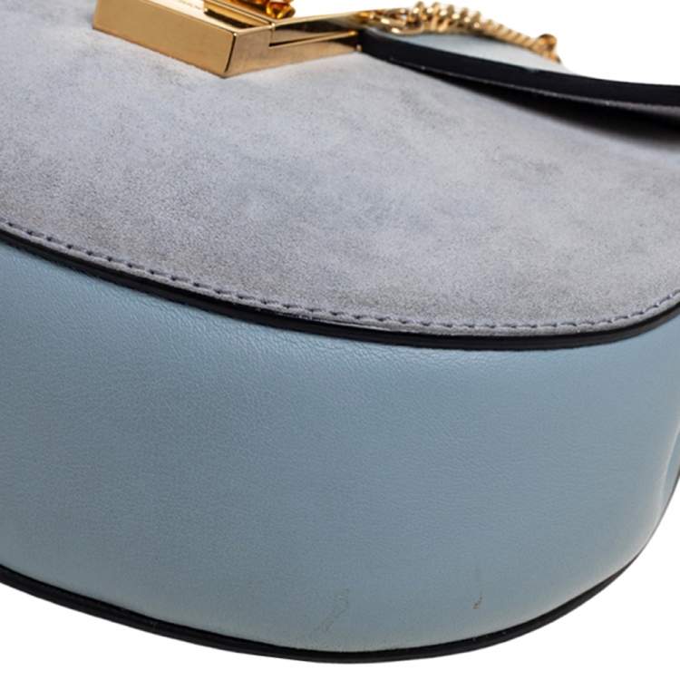 Pre Owned Chloe Light Blue Leather and Suede Mini Drew Shoulder Bag