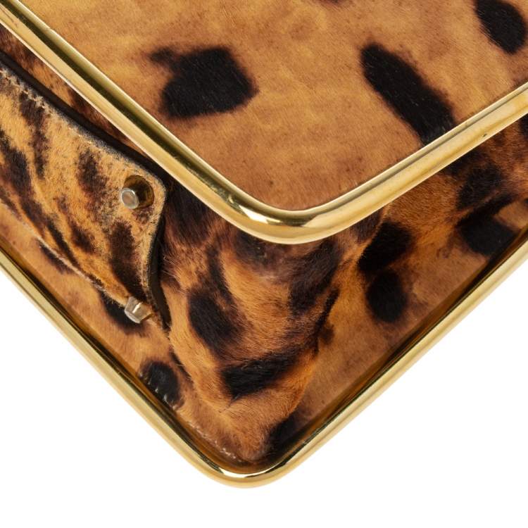 Pre Owned Chloe Brown/Beige Leopard Print Pony Hair And Leather Medium Sally Shoulder Bag