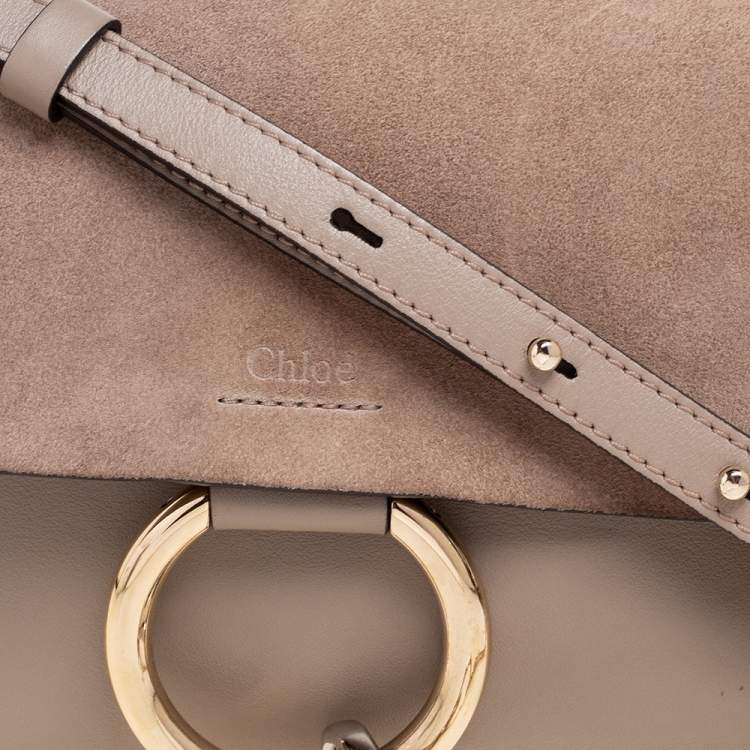 Pre Owned Chloe Grey Leather And Suede Small Faye Shoulder Bag