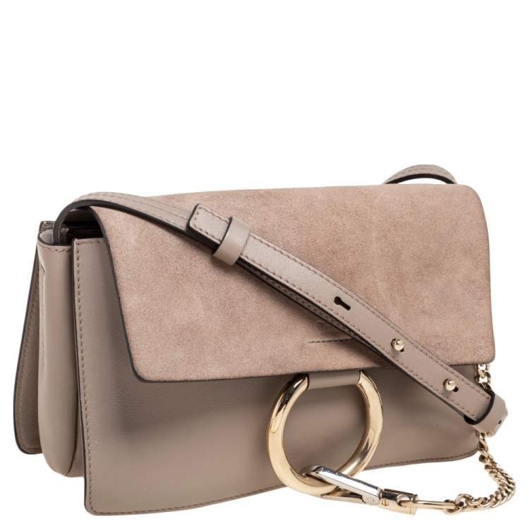 Pre Owned Chloe Grey Leather And Suede Small Faye Shoulder Bag