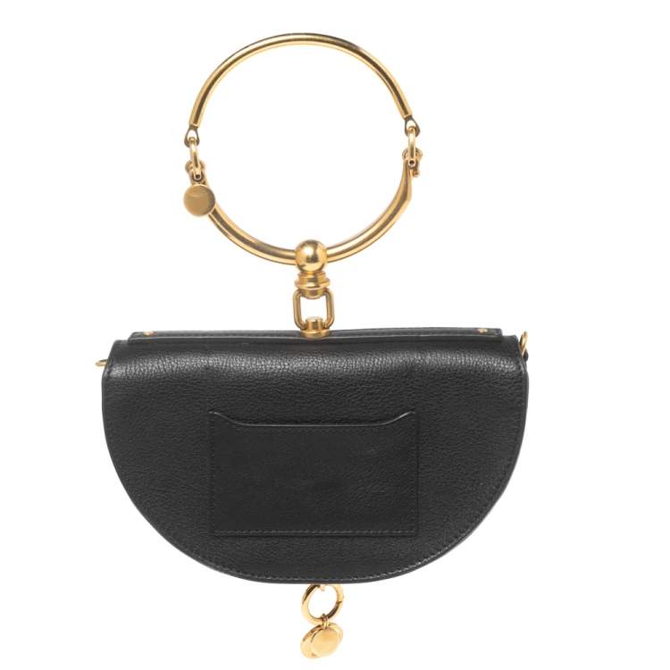 Pre Owned Chloé Black Leather Small Nile Bracelet Minaudiere Crossbody Bag