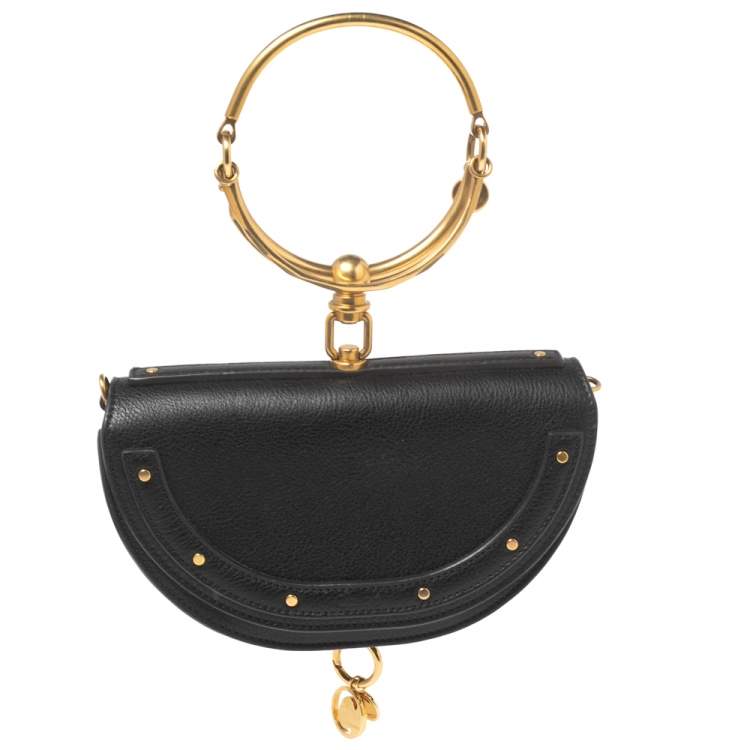 Pre Owned Chloé Black Leather Small Nile Bracelet Minaudiere Crossbody Bag