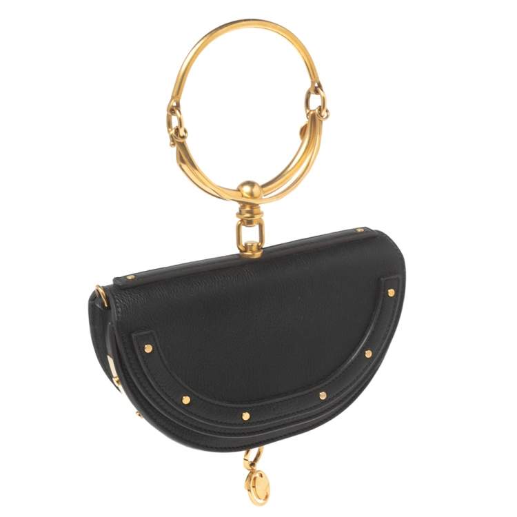 Pre Owned Chloé Black Leather Small Nile Bracelet Minaudiere Crossbody Bag