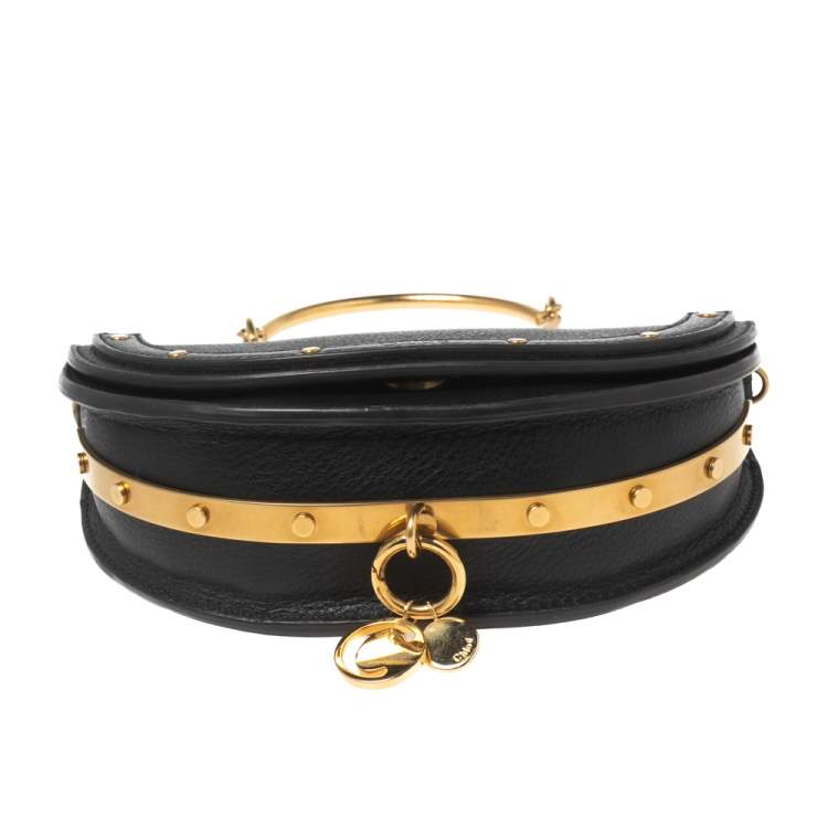 Pre Owned Chloé Black Leather Small Nile Bracelet Minaudiere Crossbody Bag