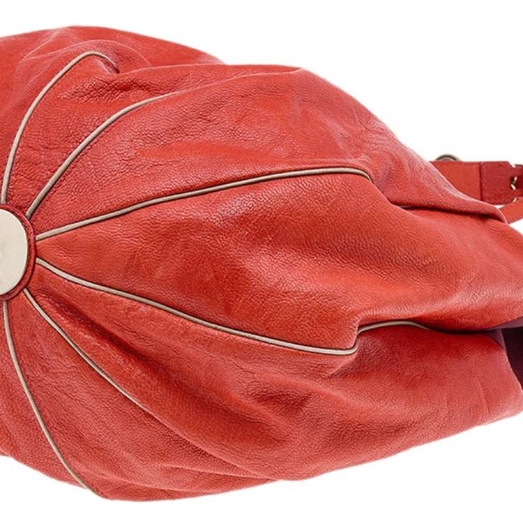 Pre Owned Chloe Orange/Brown Leather And Suede Chain Hobo