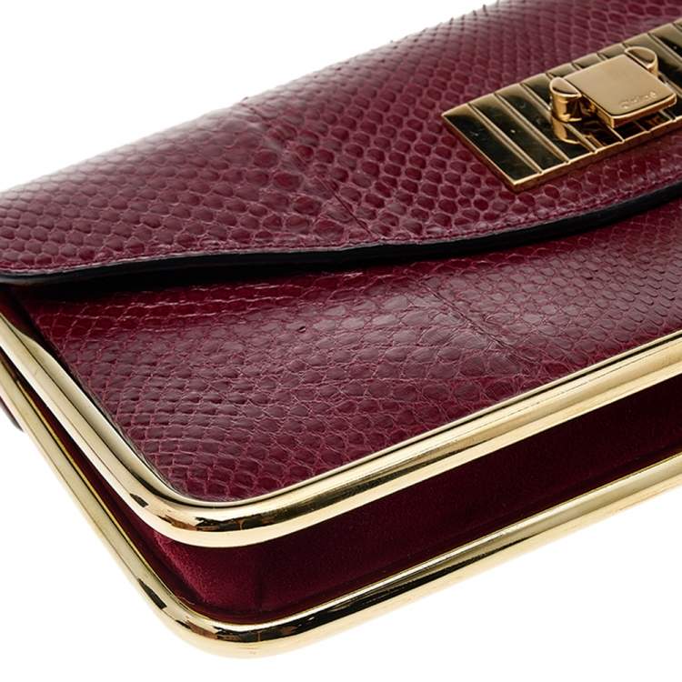 Pre Owned Chloe Burgundy Python Leather Clutch