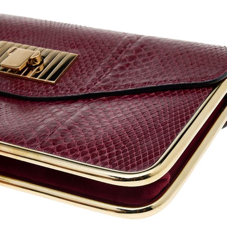 Pre Owned Chloe Burgundy Python Leather Clutch