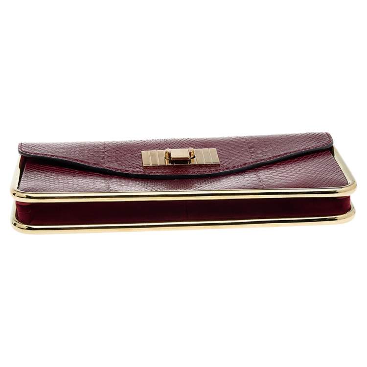 Pre Owned Chloe Burgundy Python Leather Clutch