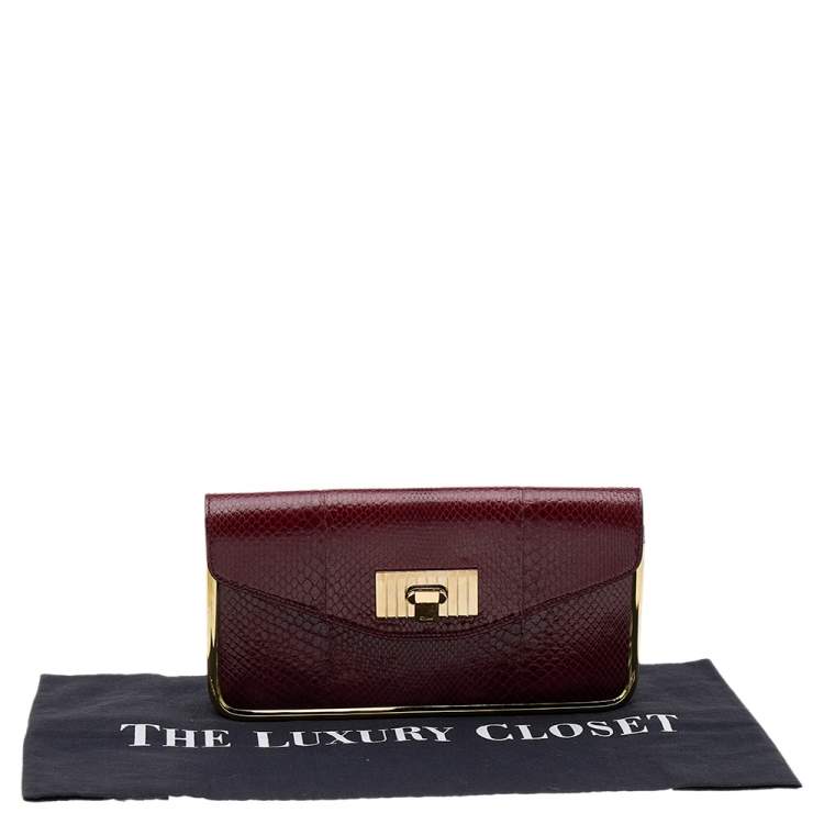 Pre Owned Chloe Burgundy Python Leather Clutch
