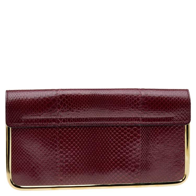 Pre Owned Chloe Burgundy Python Leather Clutch