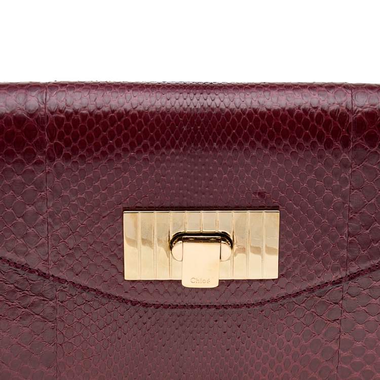 Pre Owned Chloe Burgundy Python Leather Clutch