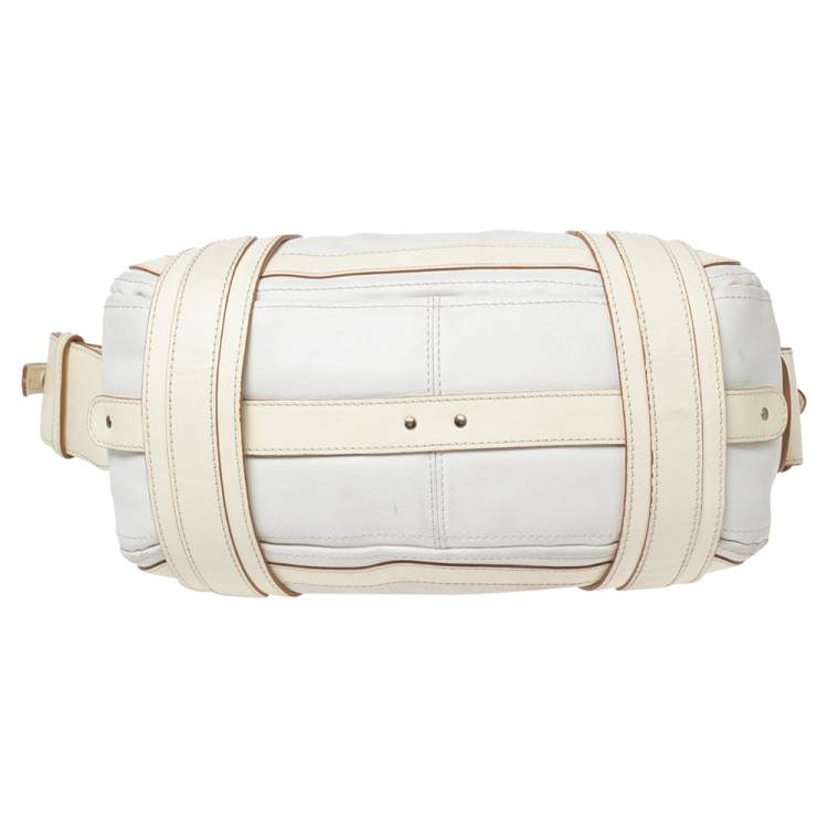 Pre Owned Chloe White/Cream Leather Logo Charm Shoulder Bag