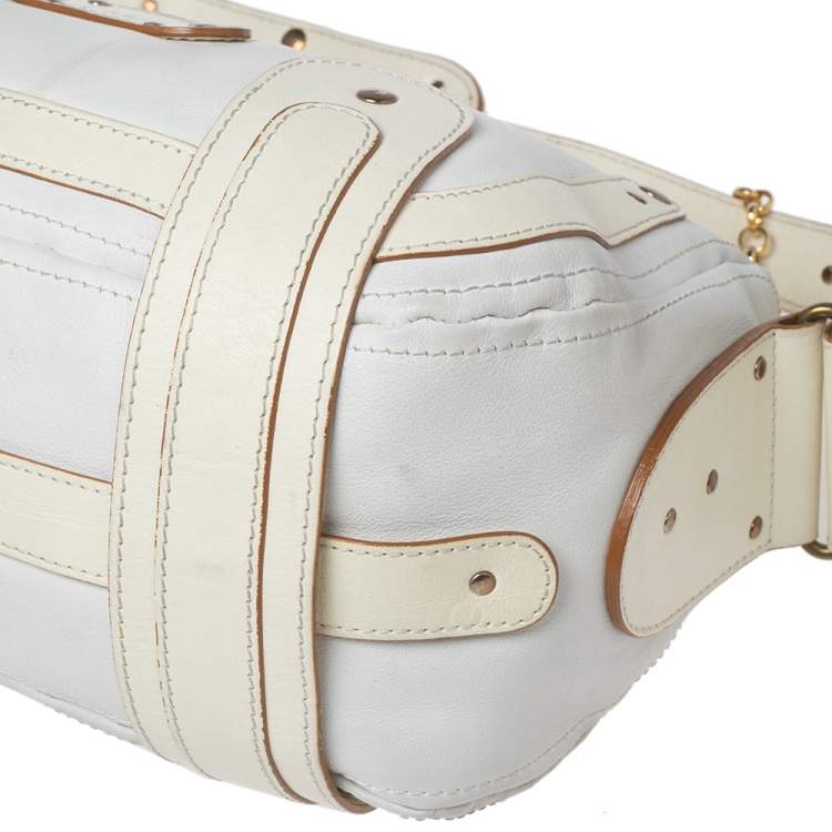 Pre Owned Chloe White/Cream Leather Logo Charm Shoulder Bag