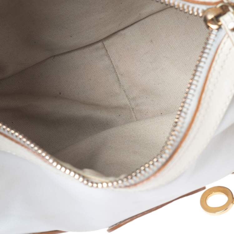 Pre Owned Chloe White/Cream Leather Logo Charm Shoulder Bag