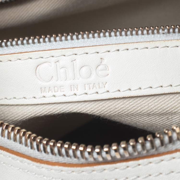 Pre Owned Chloe White/Cream Leather Logo Charm Shoulder Bag