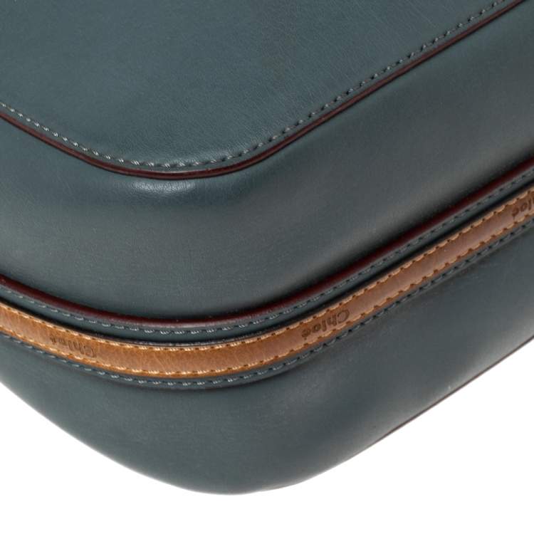 Pre Owned Chloe Stone Blue/Brown Leather Zip Crossbody Bag