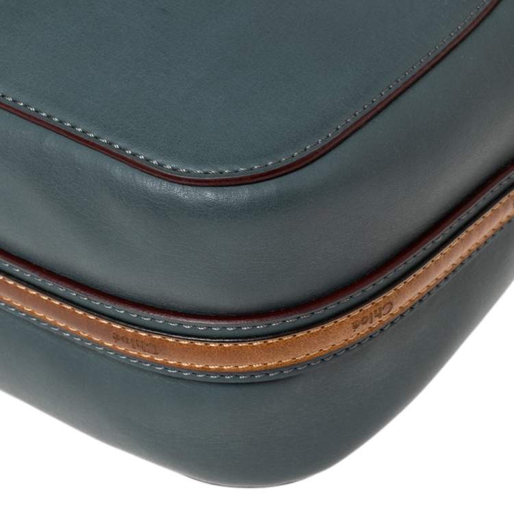 Pre Owned Chloe Stone Blue/Brown Leather Zip Crossbody Bag