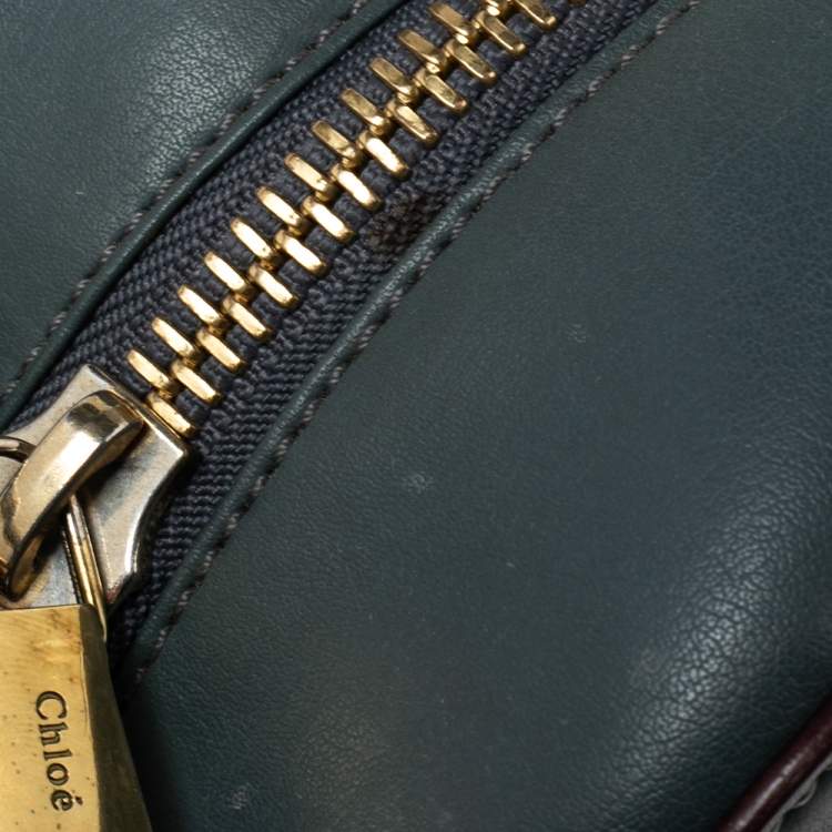 Pre Owned Chloe Stone Blue/Brown Leather Zip Crossbody Bag
