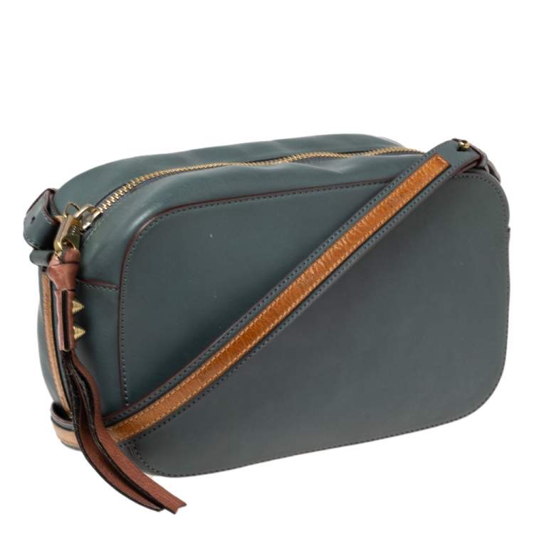 Pre Owned Chloe Stone Blue/Brown Leather Zip Crossbody Bag