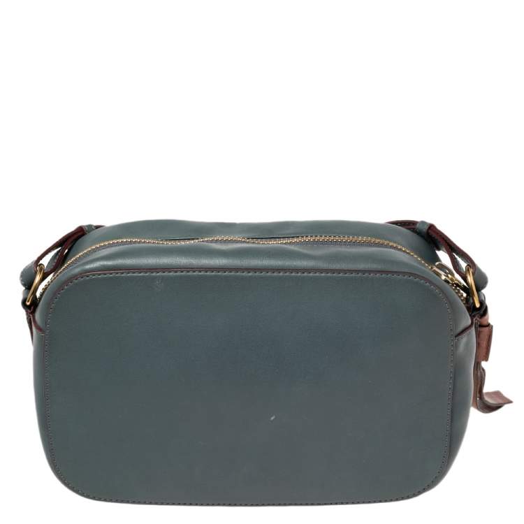 Pre Owned Chloe Stone Blue/Brown Leather Zip Crossbody Bag