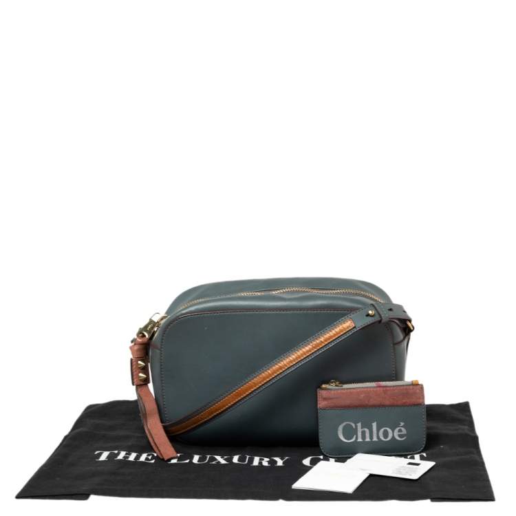 Pre Owned Chloe Stone Blue/Brown Leather Zip Crossbody Bag