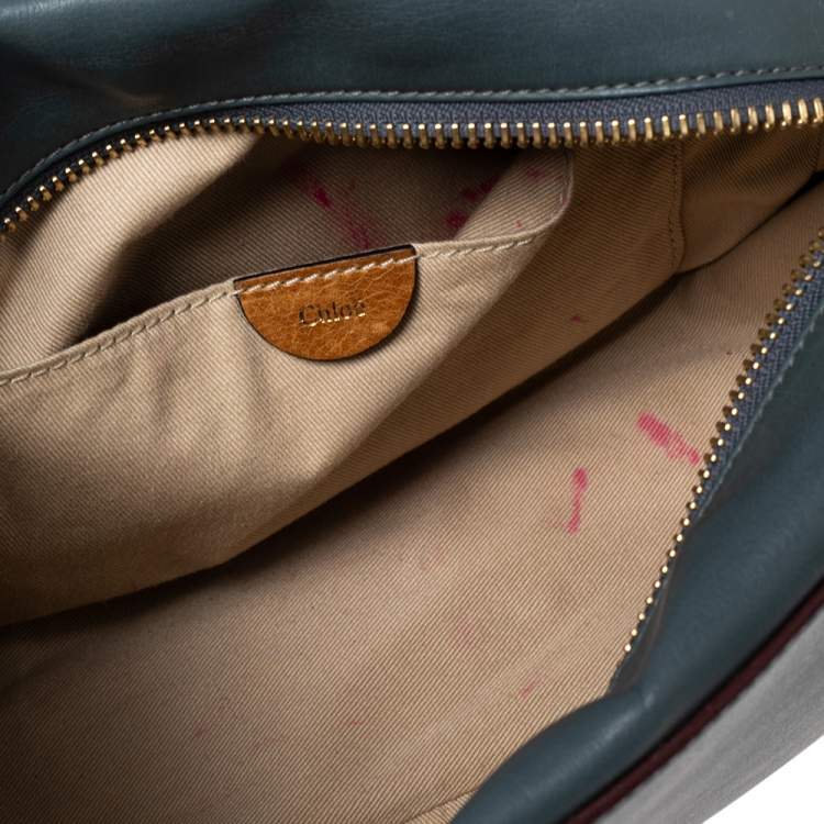 Pre Owned Chloe Stone Blue/Brown Leather Zip Crossbody Bag