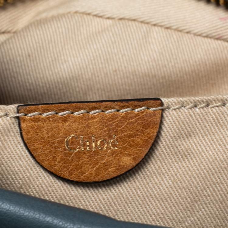 Pre Owned Chloe Stone Blue/Brown Leather Zip Crossbody Bag