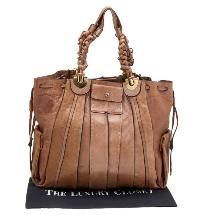 Pre Owned Chloe Tan Leather Heloise Drawstring Tote