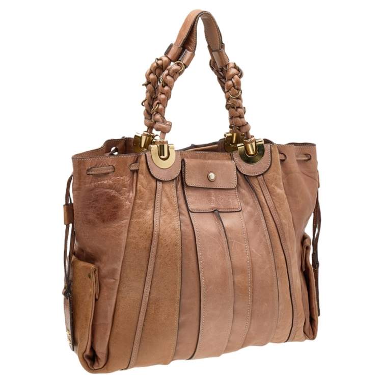 Pre Owned Chloe Tan Leather Heloise Drawstring Tote