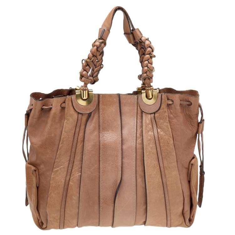 Pre Owned Chloe Tan Leather Heloise Drawstring Tote