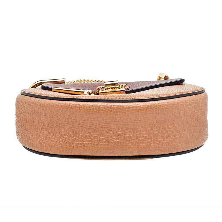 Pre Owned Chloe Peach/Maroon Leather Small Drew Crossbody Bag