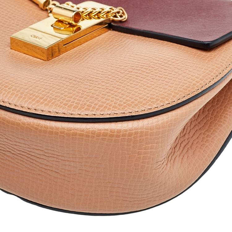 Pre Owned Chloe Peach/Maroon Leather Small Drew Crossbody Bag