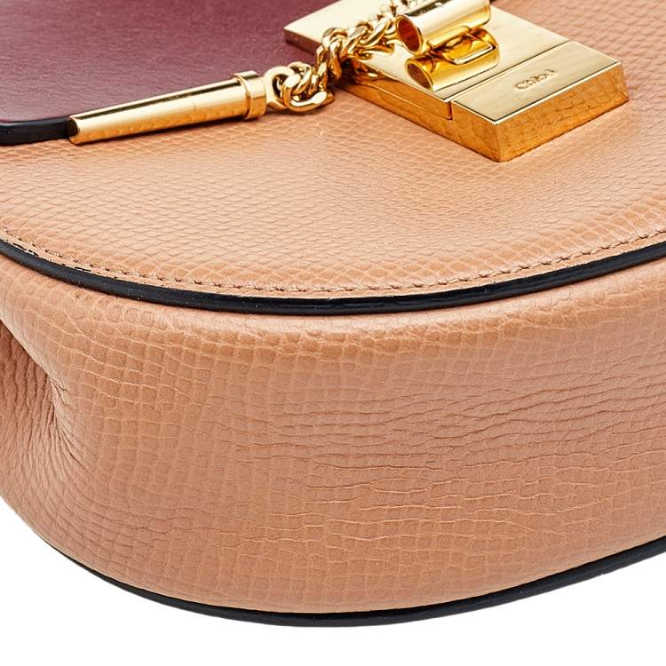 Pre Owned Chloe Peach/Maroon Leather Small Drew Crossbody Bag