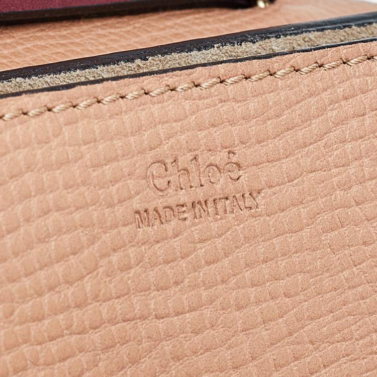 Pre Owned Chloe Peach/Maroon Leather Small Drew Crossbody Bag