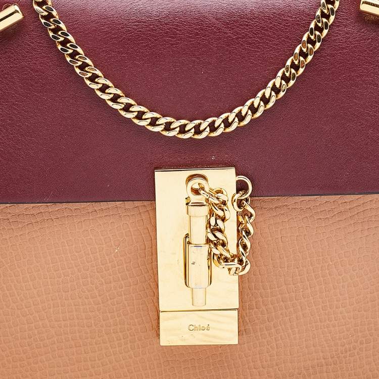 Pre Owned Chloe Peach/Maroon Leather Small Drew Crossbody Bag