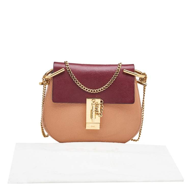 Pre Owned Chloe Peach/Maroon Leather Small Drew Crossbody Bag