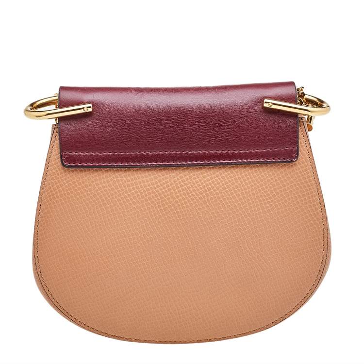 Pre Owned Chloe Peach/Maroon Leather Small Drew Crossbody Bag