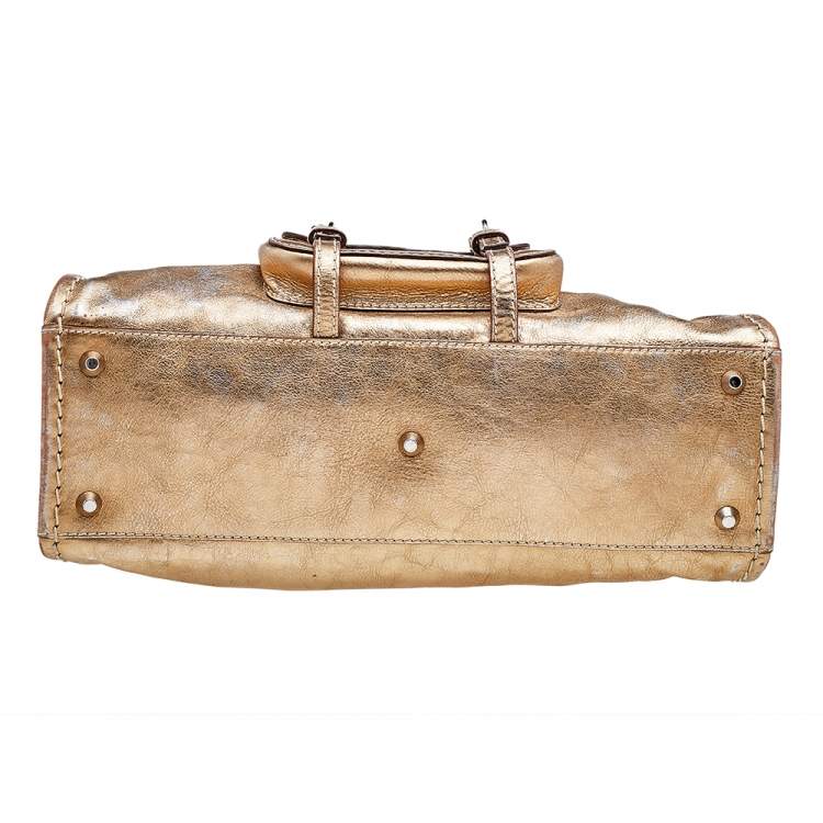 Pre Owned Chloe Metallic Gold Leather Front Pocket Edith Satchel