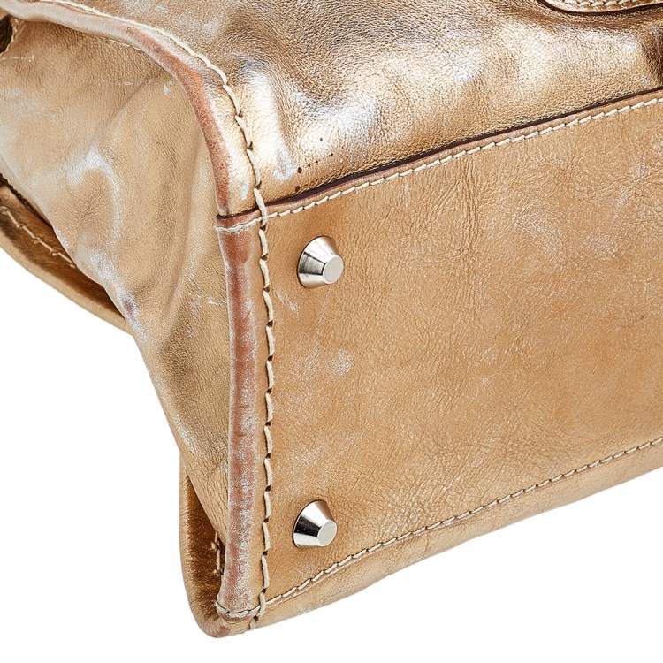 Pre Owned Chloe Metallic Gold Leather Front Pocket Edith Satchel