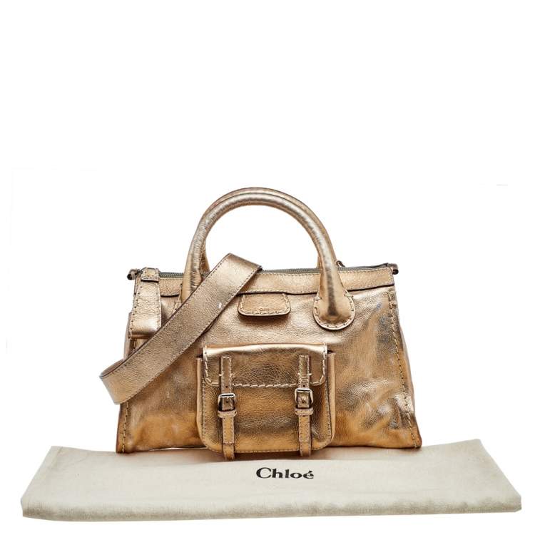 Pre Owned Chloe Metallic Gold Leather Front Pocket Edith Satchel