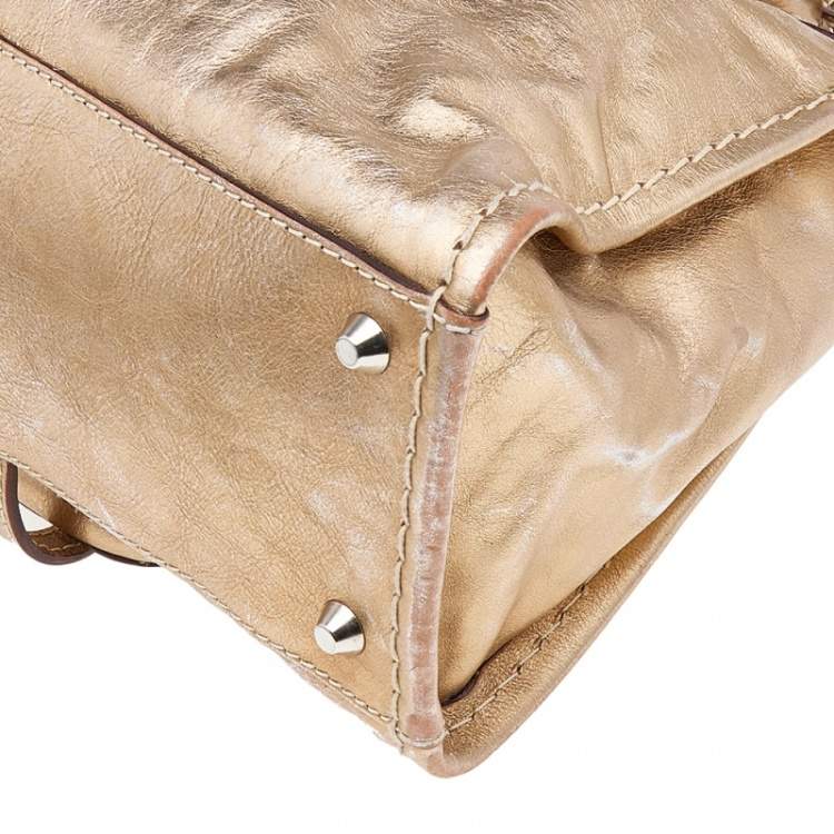Pre Owned Chloe Metallic Gold Leather Front Pocket Edith Satchel