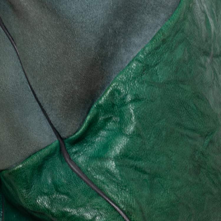 Pre Owned Chloe Green Crinkled Leather and Suede Tassel Chain Hobo 