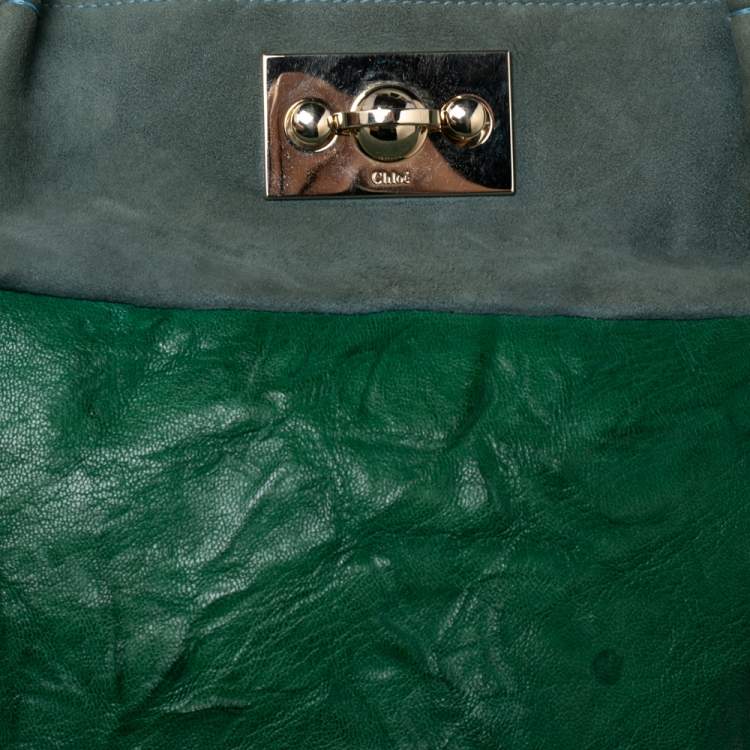 Pre Owned Chloe Green Crinkled Leather and Suede Tassel Chain Hobo 