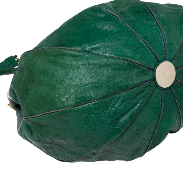 Pre Owned Chloe Green Crinkled Leather and Suede Tassel Chain Hobo 
