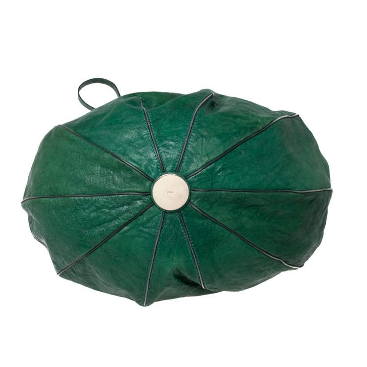 Pre Owned Chloe Green Crinkled Leather and Suede Tassel Chain Hobo 